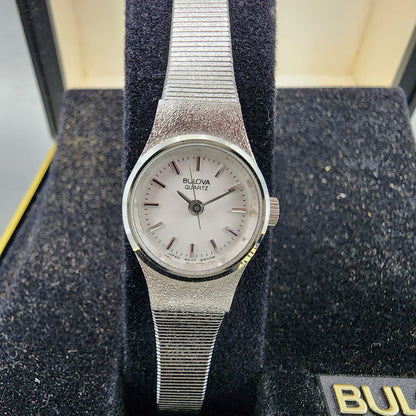 Bulova Watch Women 17mm White Dial Stainless Steel Round 91E03W New Battery NOS1