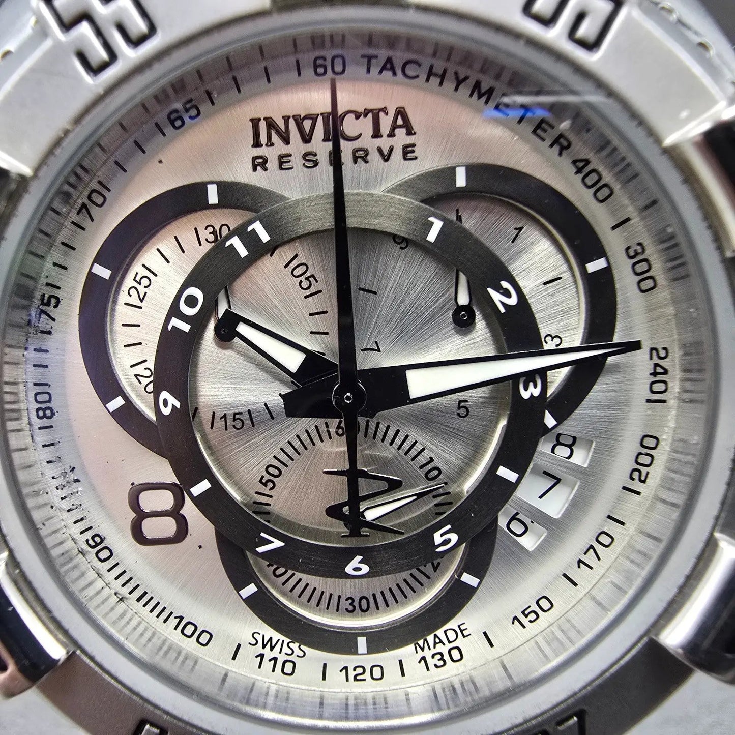 Invicta Reserve Chronograph Watch Men 52mm Silver Dial Steel Date 5525 New Batt1