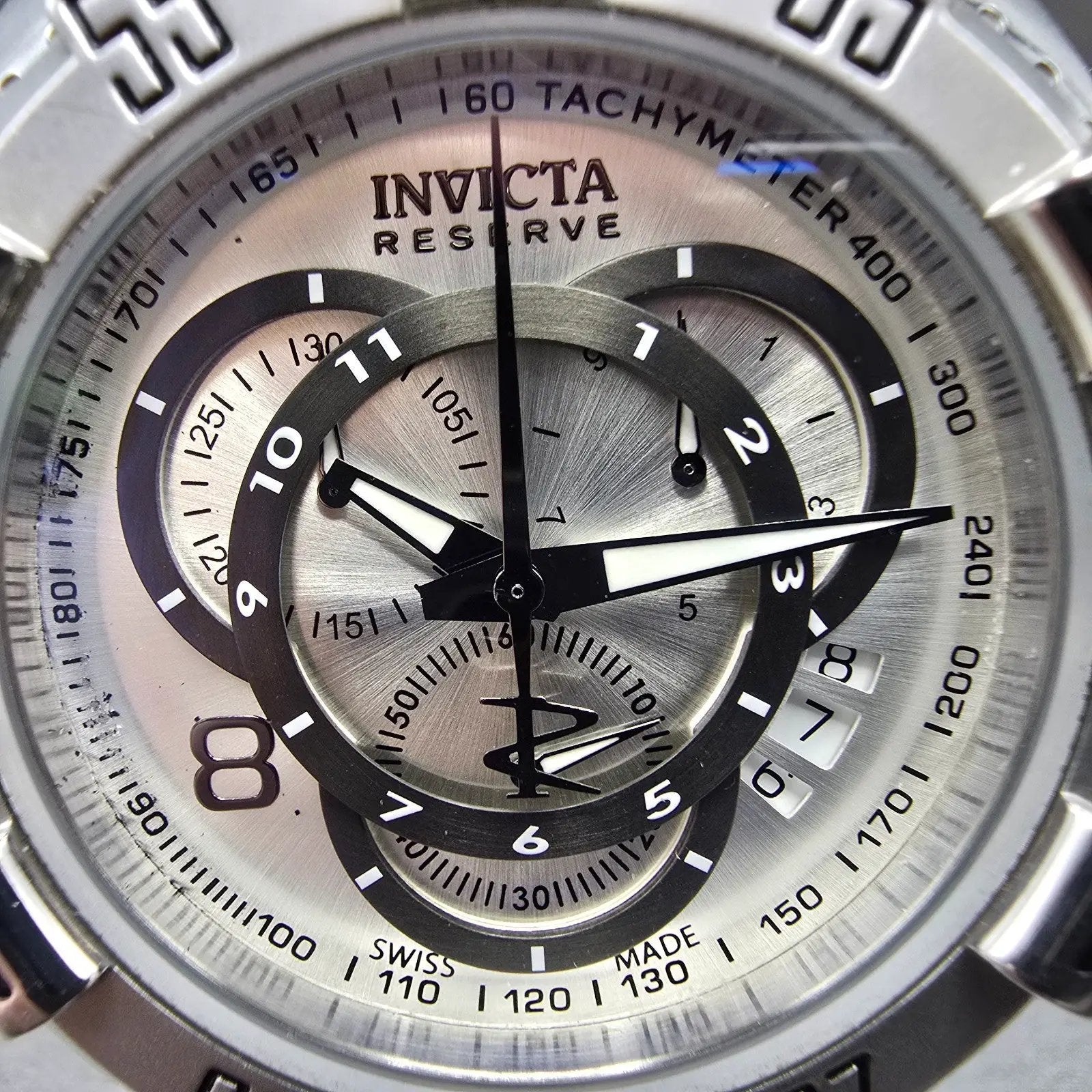 Invicta Reserve Chronograph Watch Men 52mm Silver Dial Steel Date 5525 New Batt1