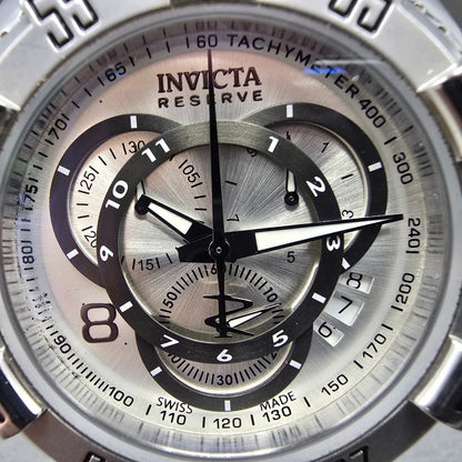 Invicta Reserve Chronograph Watch Men 52mm Silver Dial Steel Date 5525 New Batt1