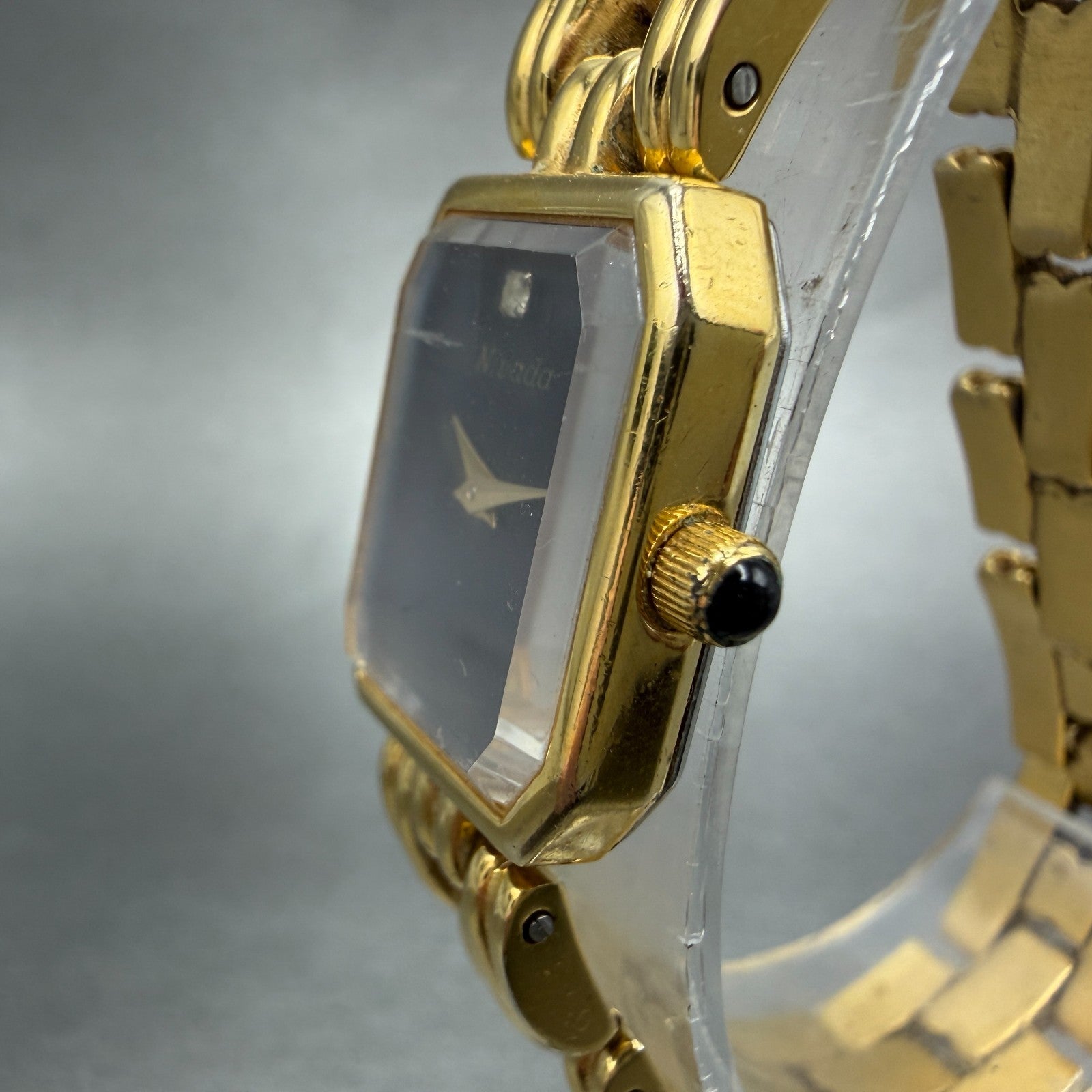 Nivada Watch Women 17mm Black Dial Gold Tone Octagon Swiss New Battery2