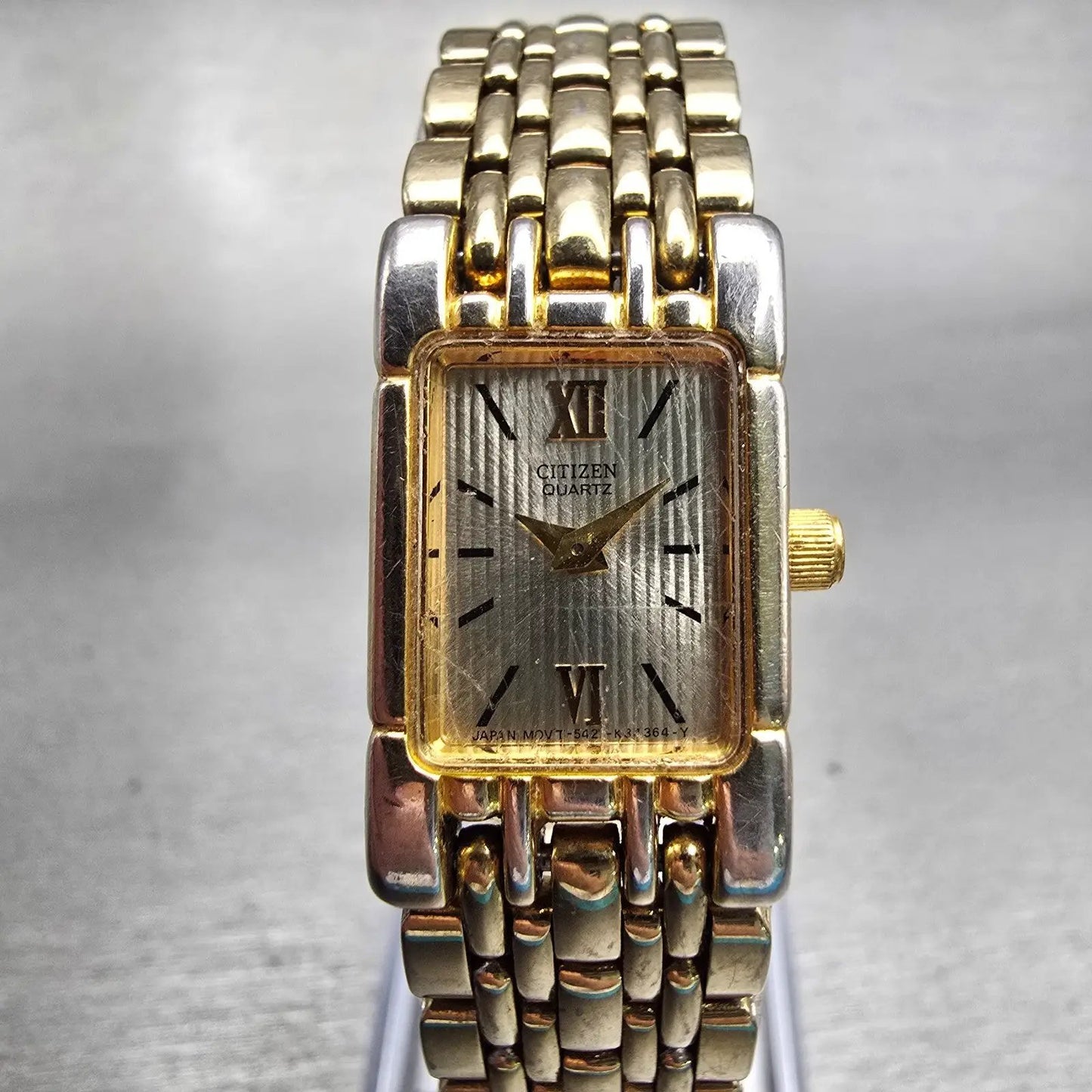 Citizen Watch Women 14mm Gold Dial Gold Tone Rectangle 5421-K10821 New Battery G0