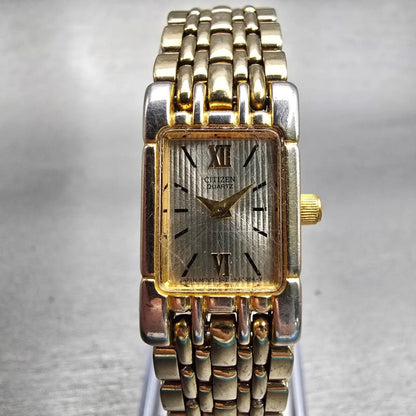 Citizen Watch Women 14mm Gold Dial Gold Tone Rectangle 5421-K10821 New Battery G0