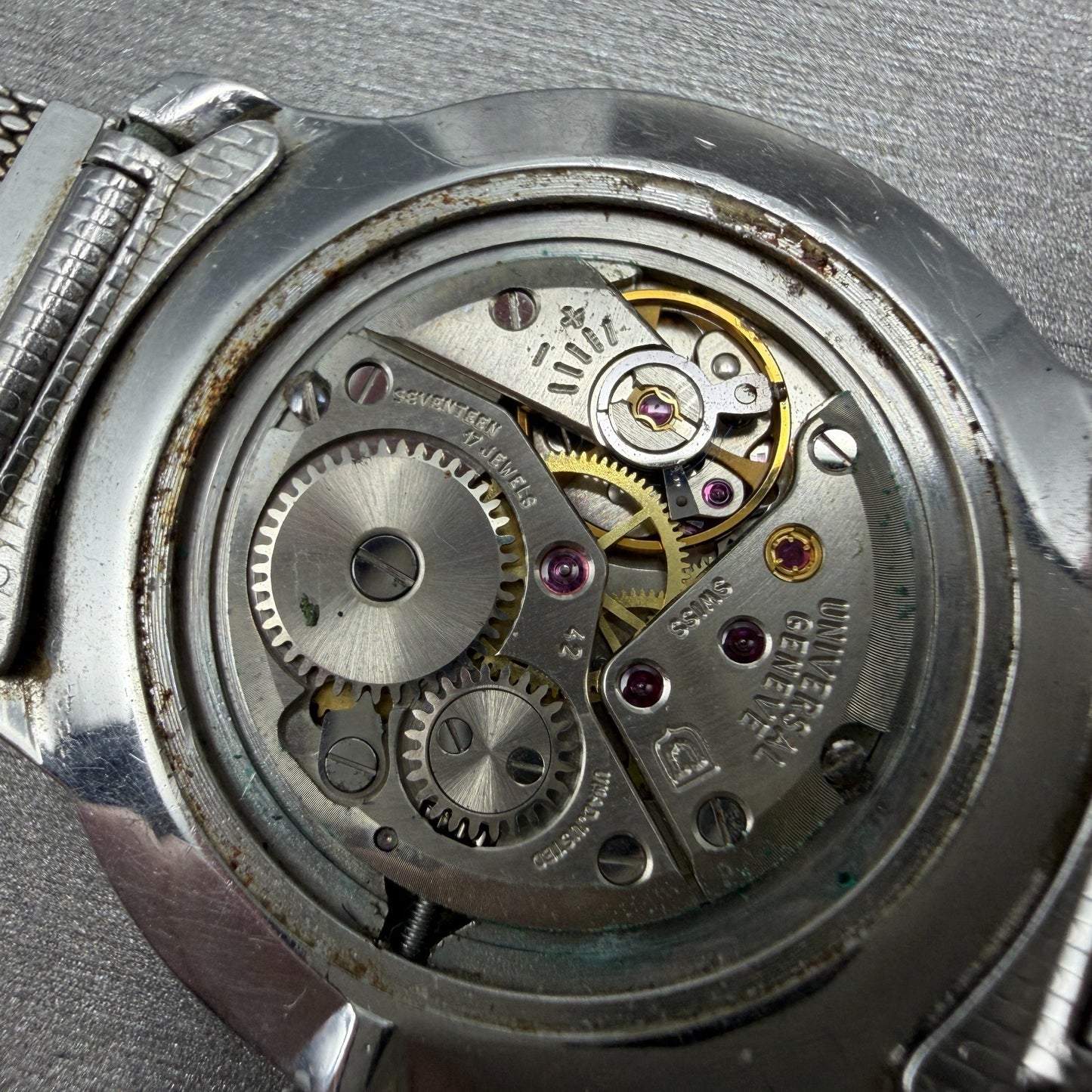 Universal Geneve Watch Men 31mm White Dial Steel Round Manual Wind 842101 PARTS12