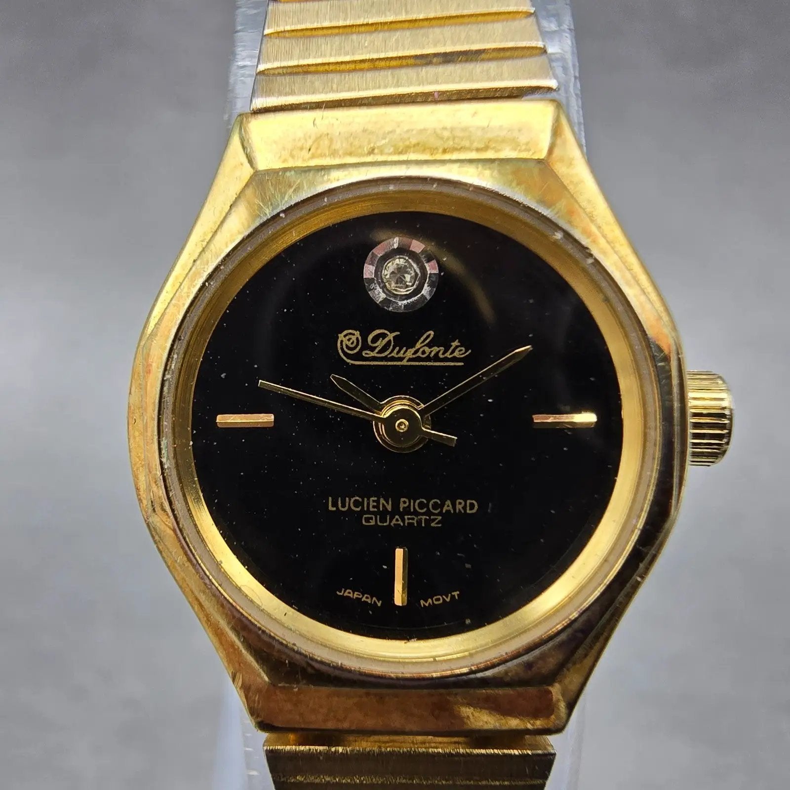 Lucien Piccard Defonte Watch Women 19mm Black Dial Gold Tone 5839 New Battery1