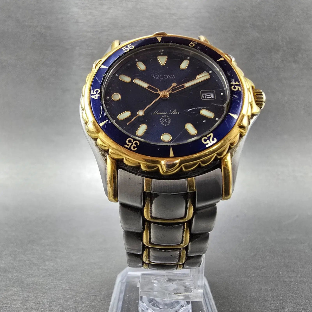 Bulova Marine Star Watch Men 38mm Blue Dial Two Tone Date 98B94 New Battery5