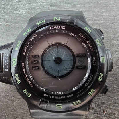 Casio CPW-100 Watch Men 42mm Black Compass Digital Round Vintage PARTS VTG2