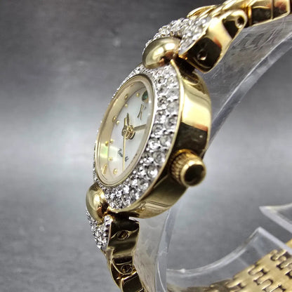 Yukiko Kimijima Emerald Watch Women 20mm MOP Dial Gold Crystal Bezel New Battery2