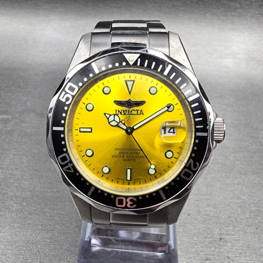 Invicta Pro Diver Watch Men 38mm Yellow Dial Silver Tone Date 10663 New Battery0