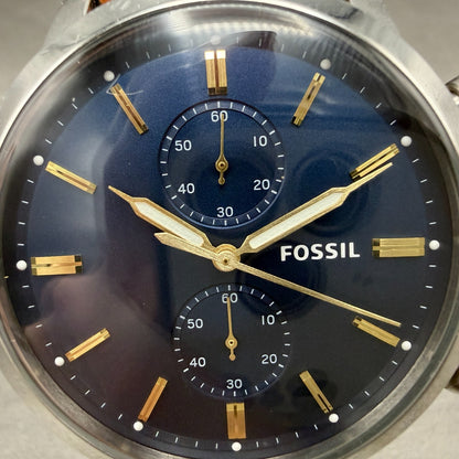 Fossil Townsman Chronograph Watch Men 44mm Blue Dial Steel Round FS5279 New Batt1