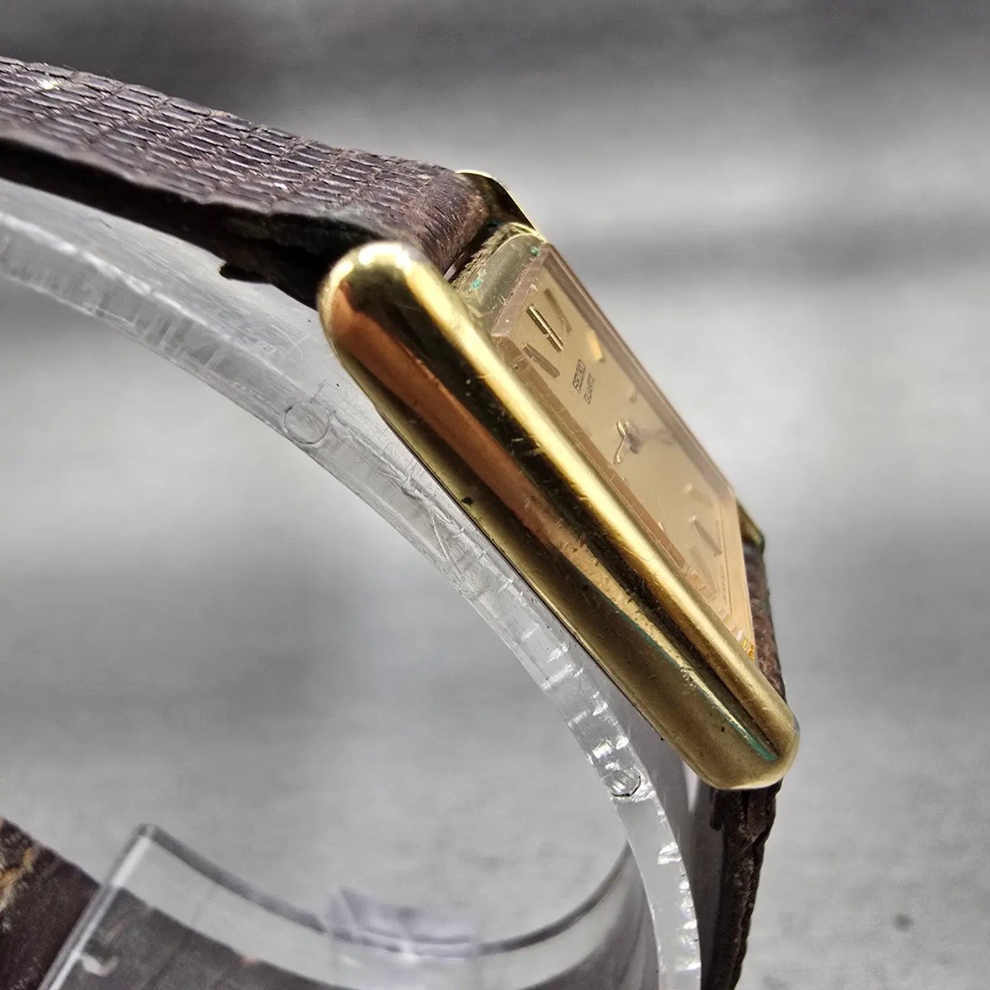 Seiko Watch Women 17mm Gold Dial Gold Tone Rectangle 2C20-5019 New Battery VTG3