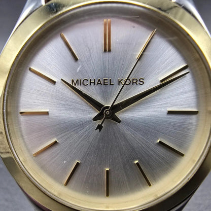 Michael Kors Runway Watch Women 42mm Silver Dial Two Tone MK-2259 New Battery DS1