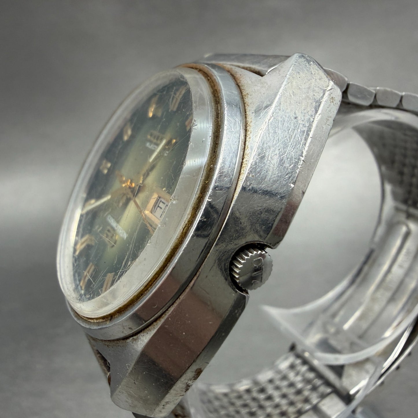 Citizen Cosmotron Watch Men 37mm Green Dial Silver Tone Daydate 7800-870255 PART3