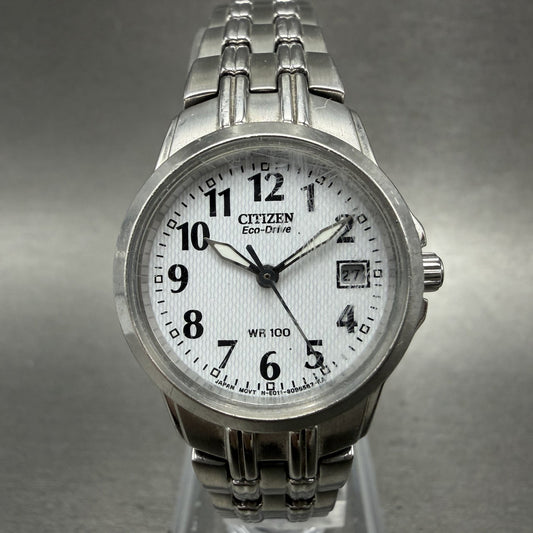 Citizen EcoDrive Watch Women 25mm White Dial Silver Tone Date E011S06489 Runs0