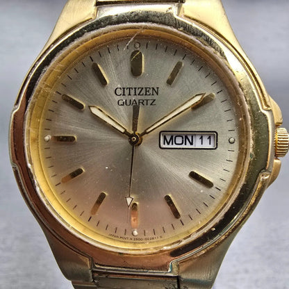 Citizen Watch Men 36mm Champagne Dial Gold Tone Daydate 2500-S99937 New Battery1