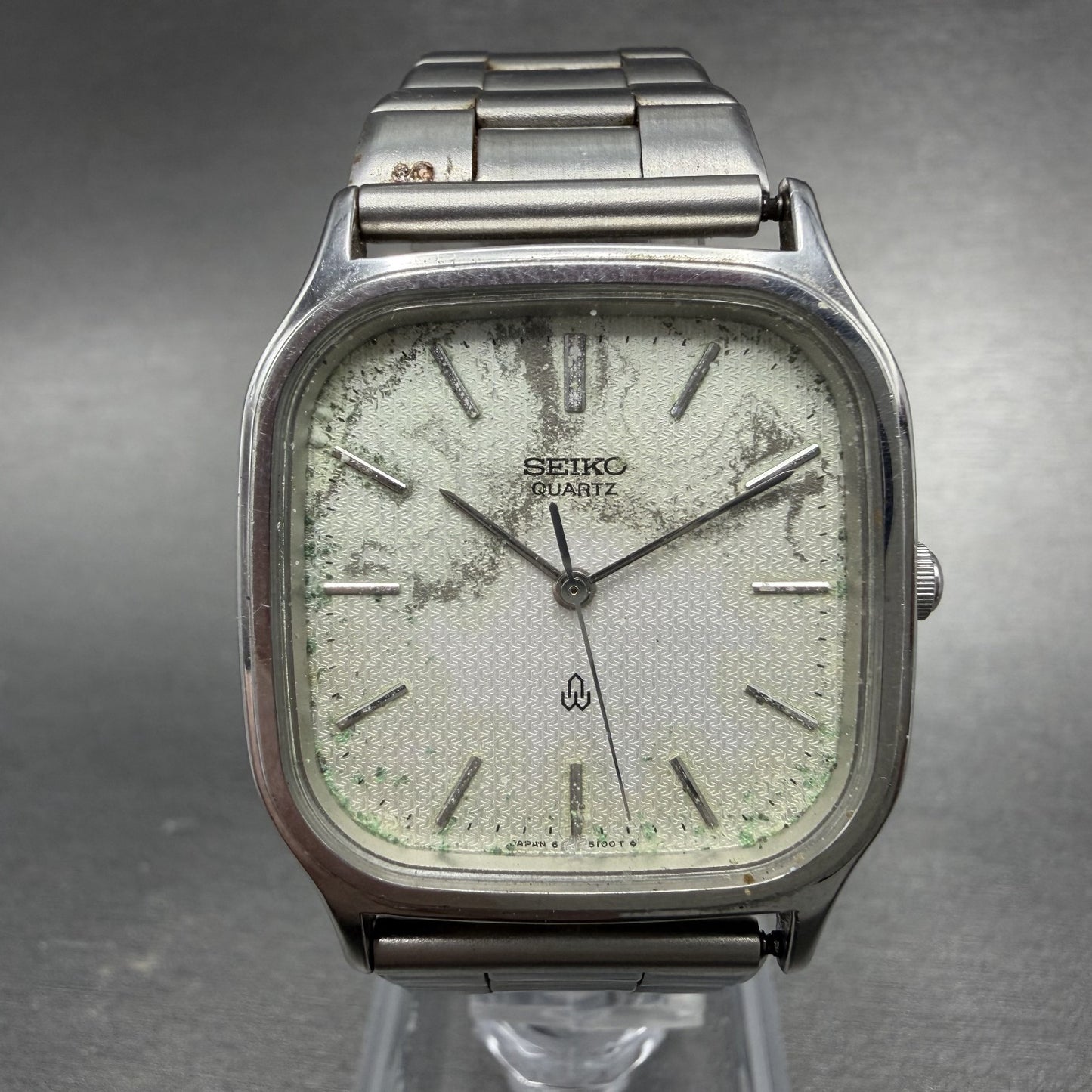 Seiko Watch Men 30mm Silver Dial Silver Tone Square 6431-5050 New Battery0