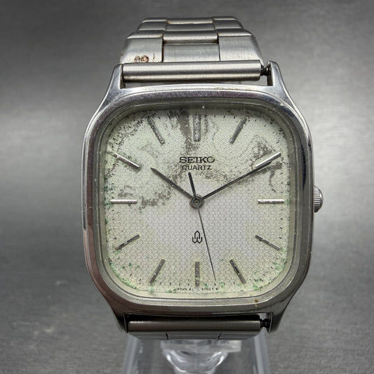 Seiko Watch Men 30mm Silver Dial Silver Tone Square 6431-5050 New Battery0