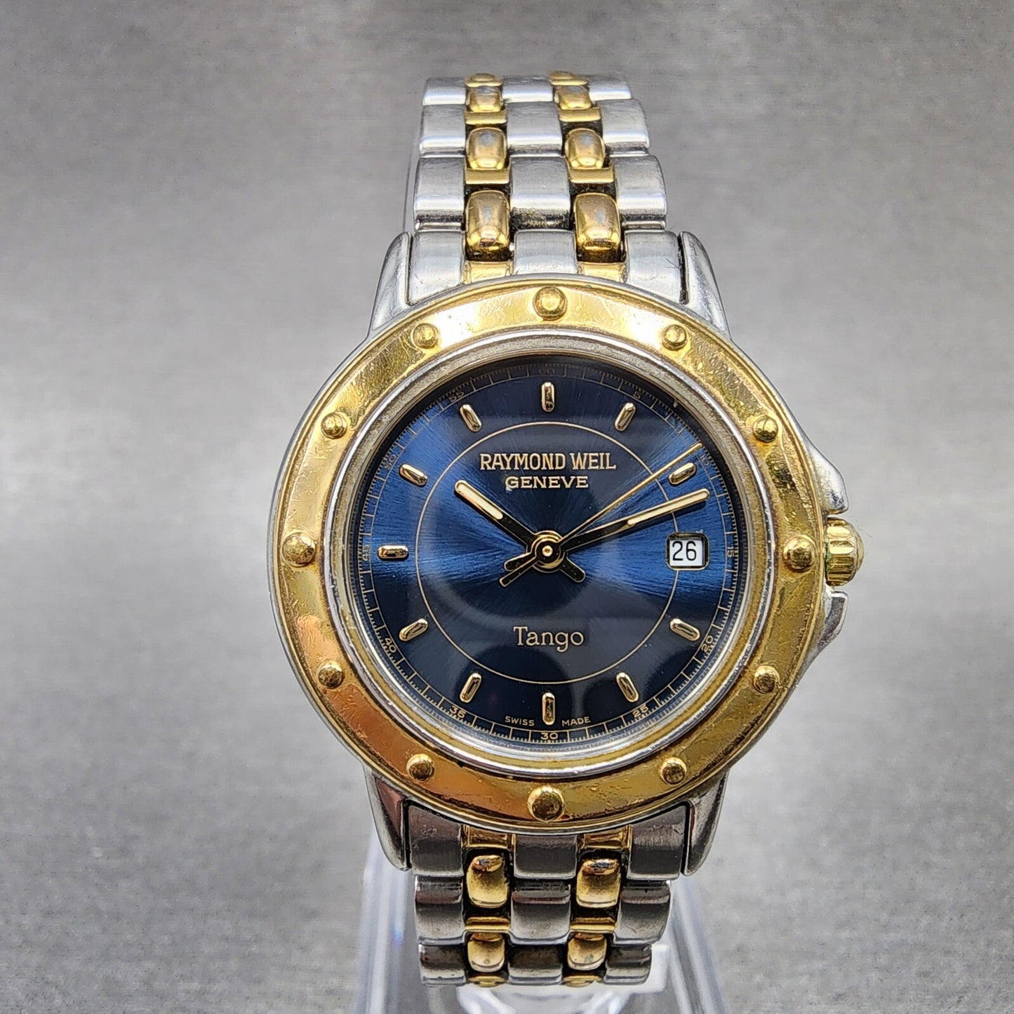 Raymond Weil Tango Watch Women 28mm Blue Dial Two Tone Date Round 5360 New Batt0