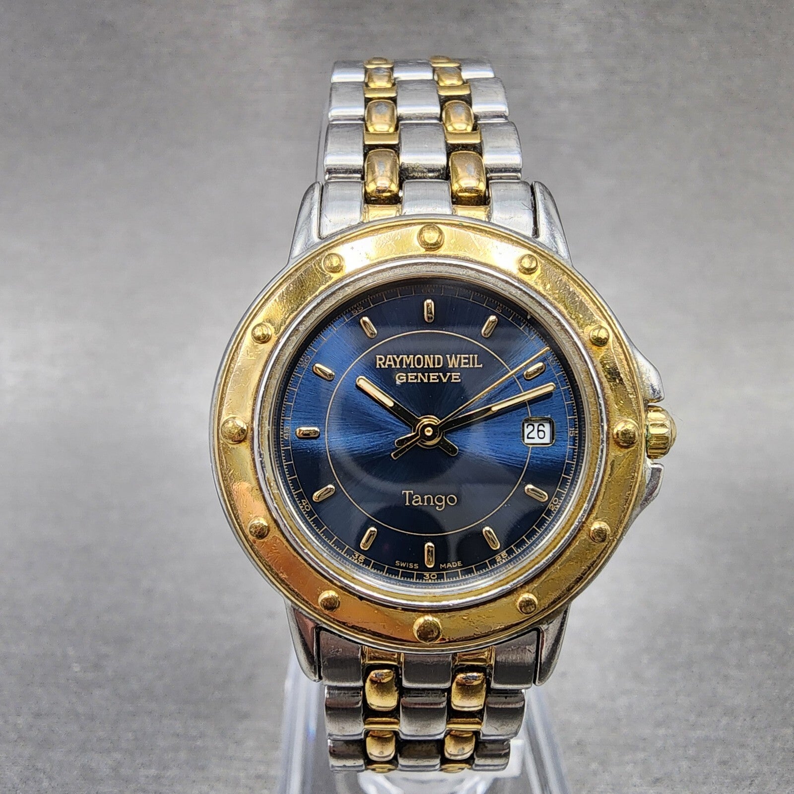 Raymond Weil Tango Watch Women 28mm Blue Dial Two Tone Date Round 5360 New Batt0