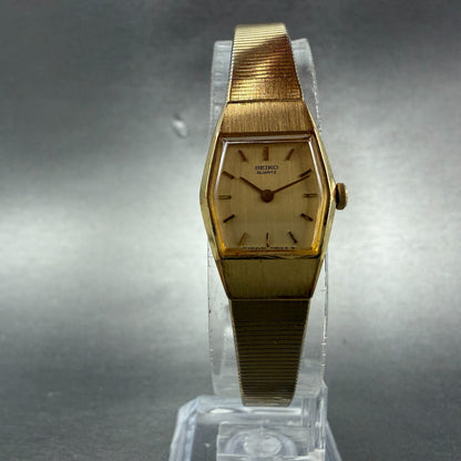 Seiko Watch Women 18mm Gold Dial Gold Tone Hexagon 2C20-5790 New Battery KL95