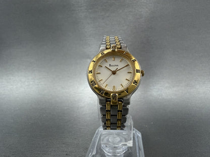 Bulova Watch Women 24mm Cream Dial Two Tone Round Bracelet 98L61 New Battery BGH5