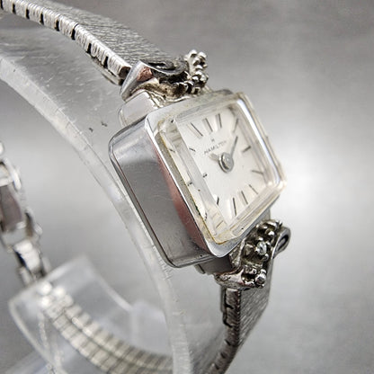 Hamilton Watch Women 15mm White Dial 10K Gold Plated Diamond Accent Manual Wind2
