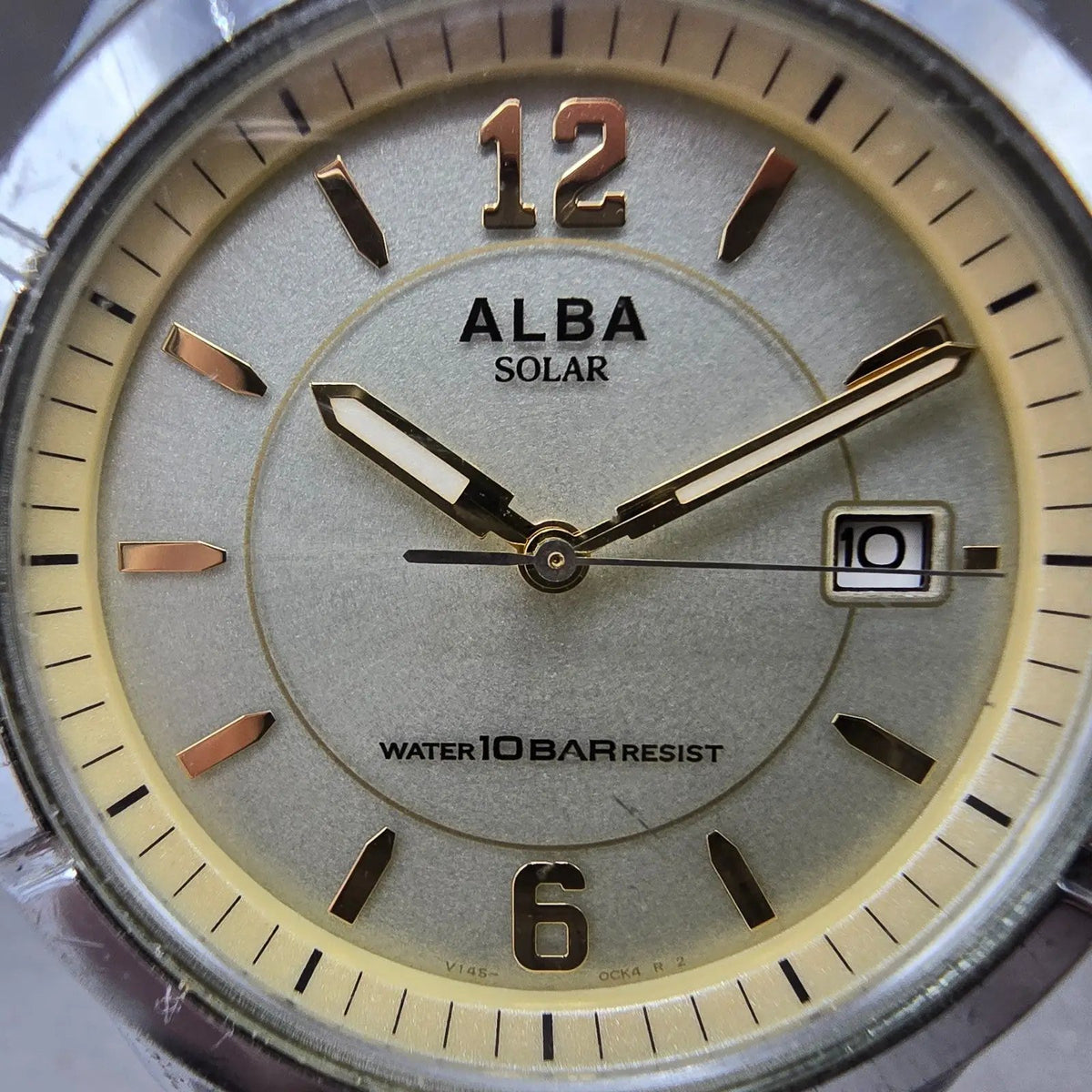 Seiko Alba Solar Watch Men 36mm Champagne Dial Silver Tone Date V145-0BE0 Runs1