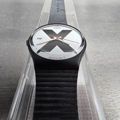 Swatch X-Rated Watch Men 34mm White Dial Black Tone Date GB406 New Battery NOS7