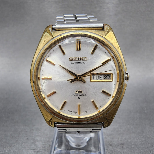 Seiko Lord Matic Watch Men 35mm Silver Dial Gold Tone Daydate 56067000 Run READ0