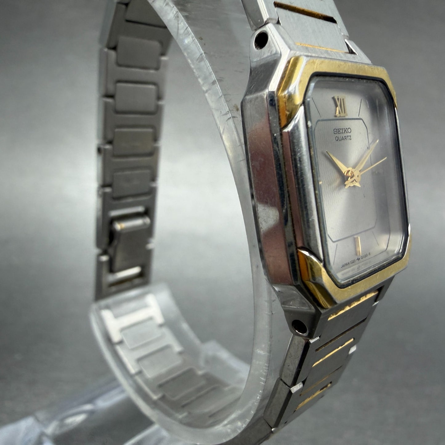 Seiko Tank Watch Women 20mm Silver Dial Two Tone Rectangle 1221-5060 New Battery3