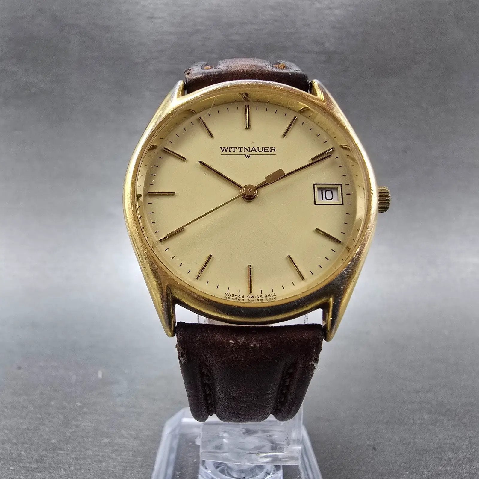 Wittnauer Watch Men 33mmCream Dial Gold Tone Round Date 9514 New Battery5