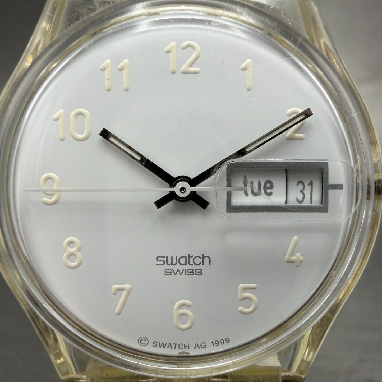 Swatch Snowcovered Watch Men 34mm White Dial Clear Daydate GK733 New Battery1