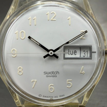 Swatch Snowcovered Watch Men 34mm White Dial Clear Daydate GK733 New Battery1