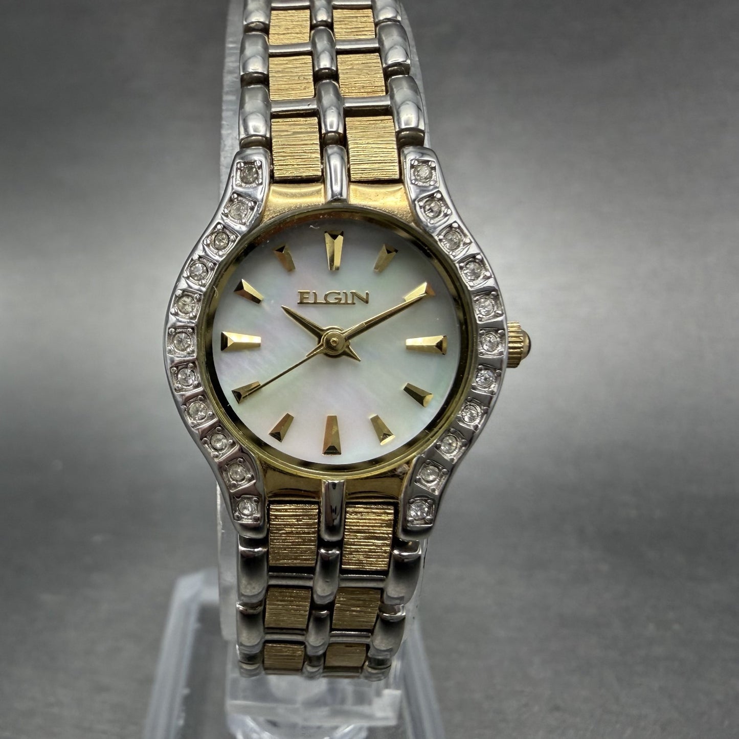 Elgin Watch Women 21mm MOP Dial Two Tone Round Bracelet VC11 New Battery0