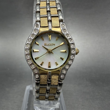 Elgin Watch Women 21mm MOP Dial Two Tone Round Bracelet VC11 New Battery0