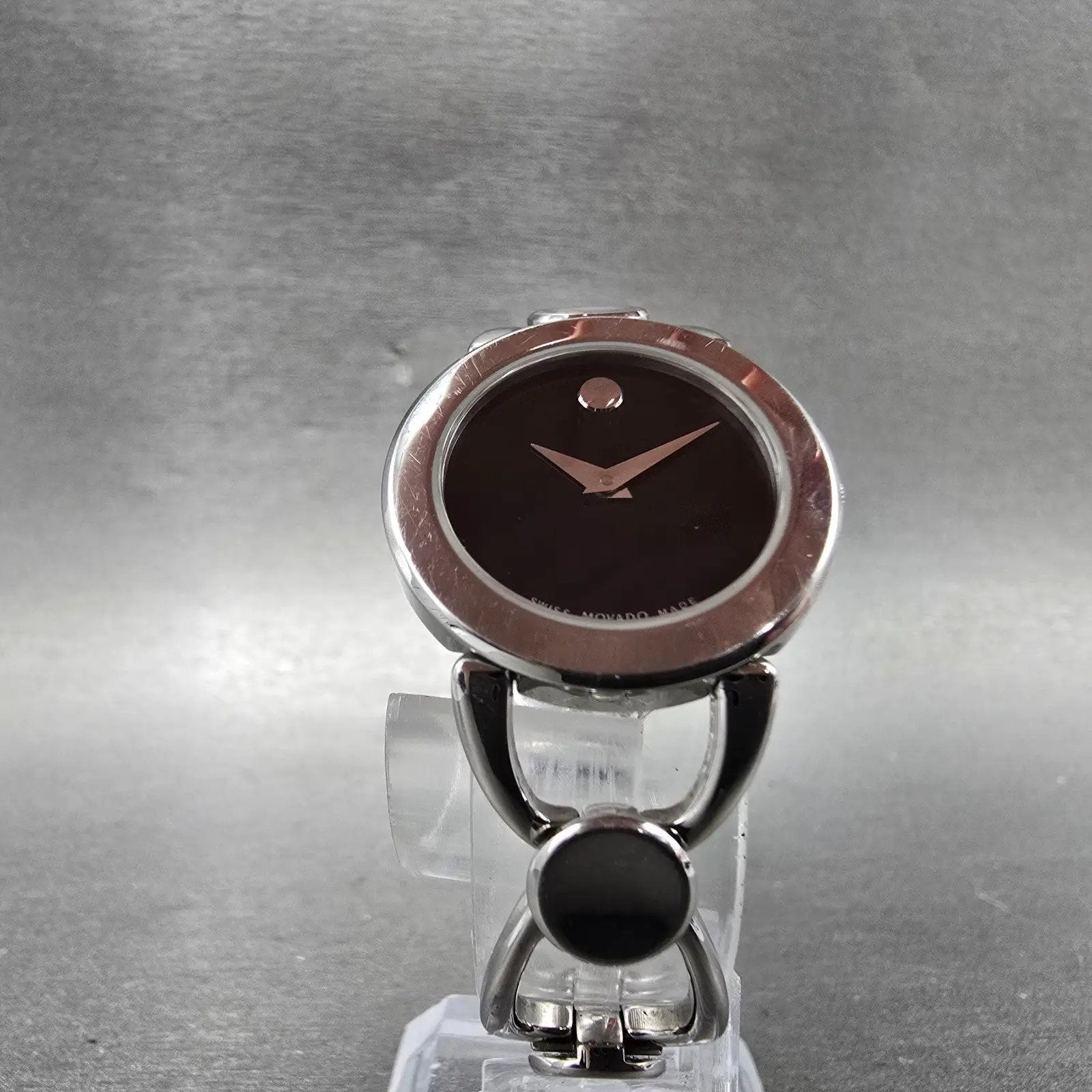 Movado Rondiro Watch Women 25mm Black Dial Steel 0605971 New Battery5