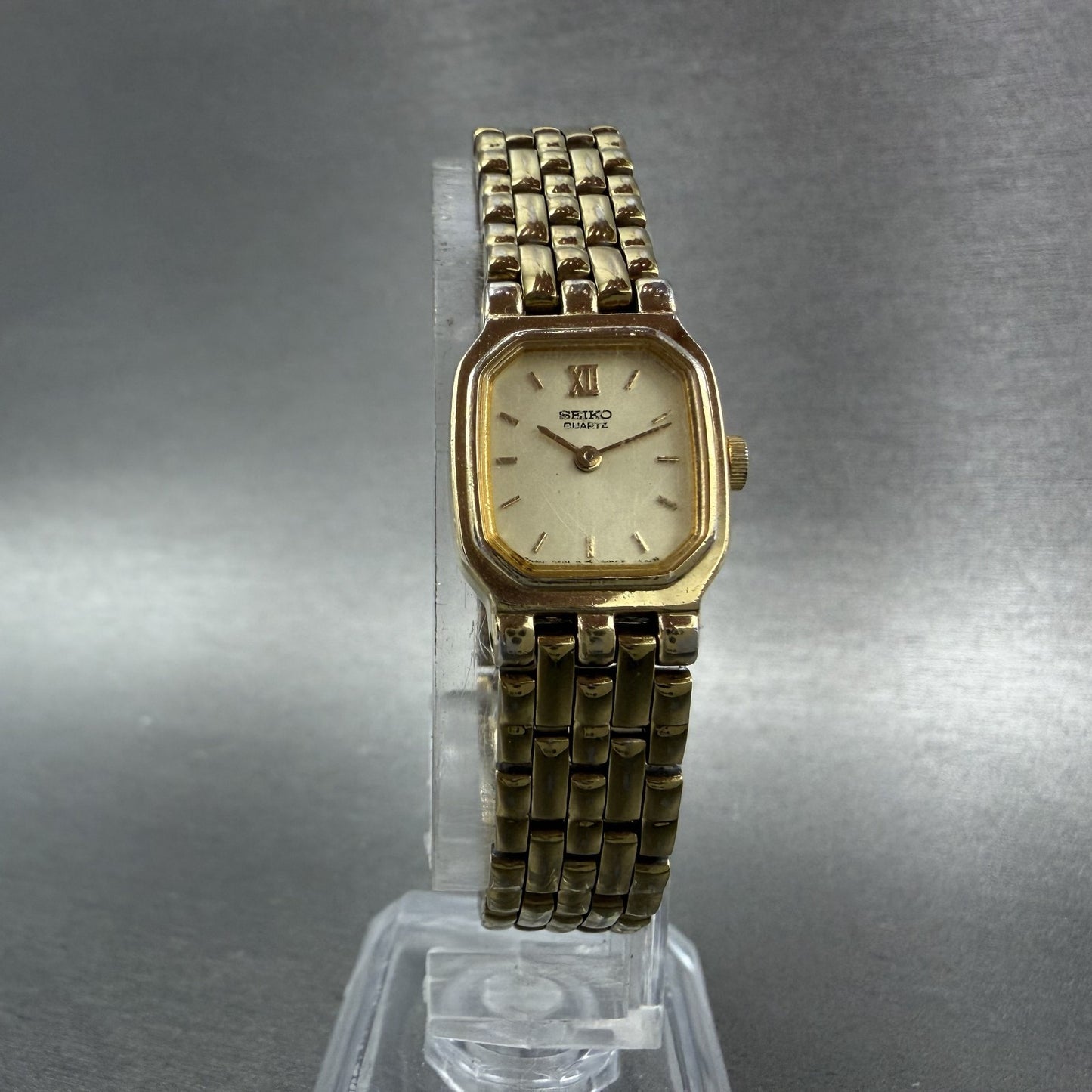 Seiko Tank Watch Women 16mm Champagne Dial Gold Tone 4n00-5249 New Battery ABC5