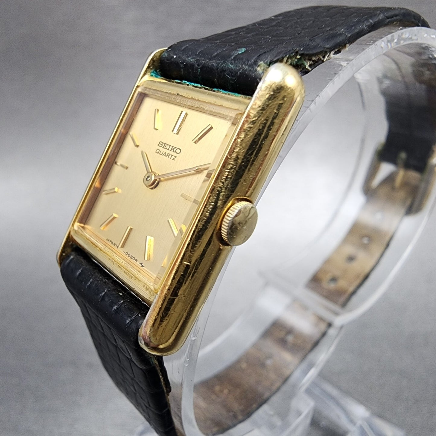 Seiko Tank Watch Women 18mm Gold Dial Gold Tone Rectangle 14005039 New Battery2