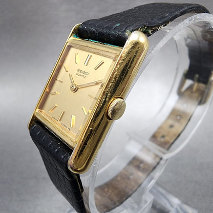 Seiko Tank Watch Women 18mm Gold Dial Gold Tone Rectangle 14005039 New Battery2