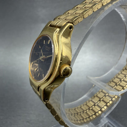 Seiko SX Watch Women 19mm Black Dial Gold Tone Round V4010091 New Battery2