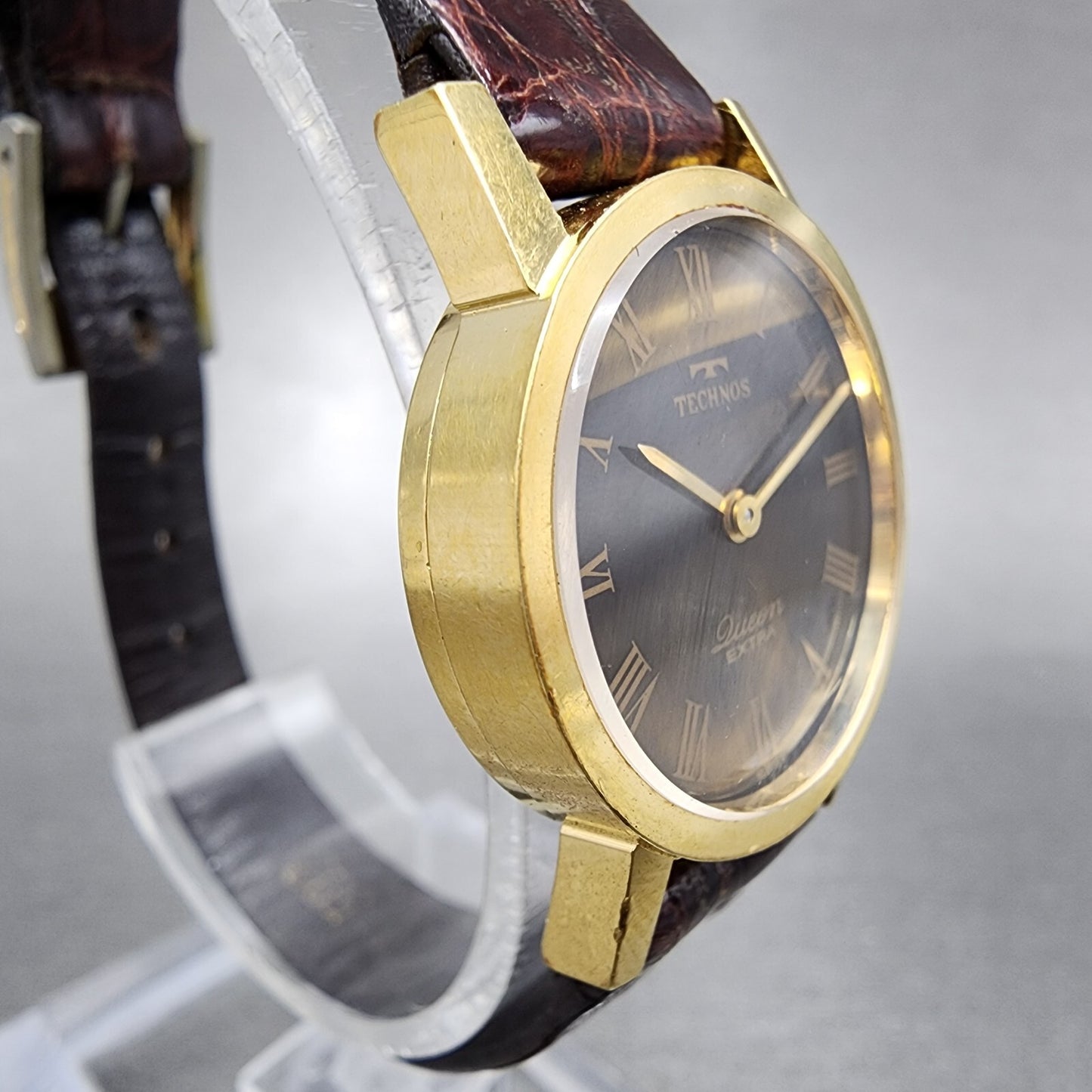 Technos Queen Extra Watch Women 23mm Tigereye Dial Gold Filled Manual Wind Runs3