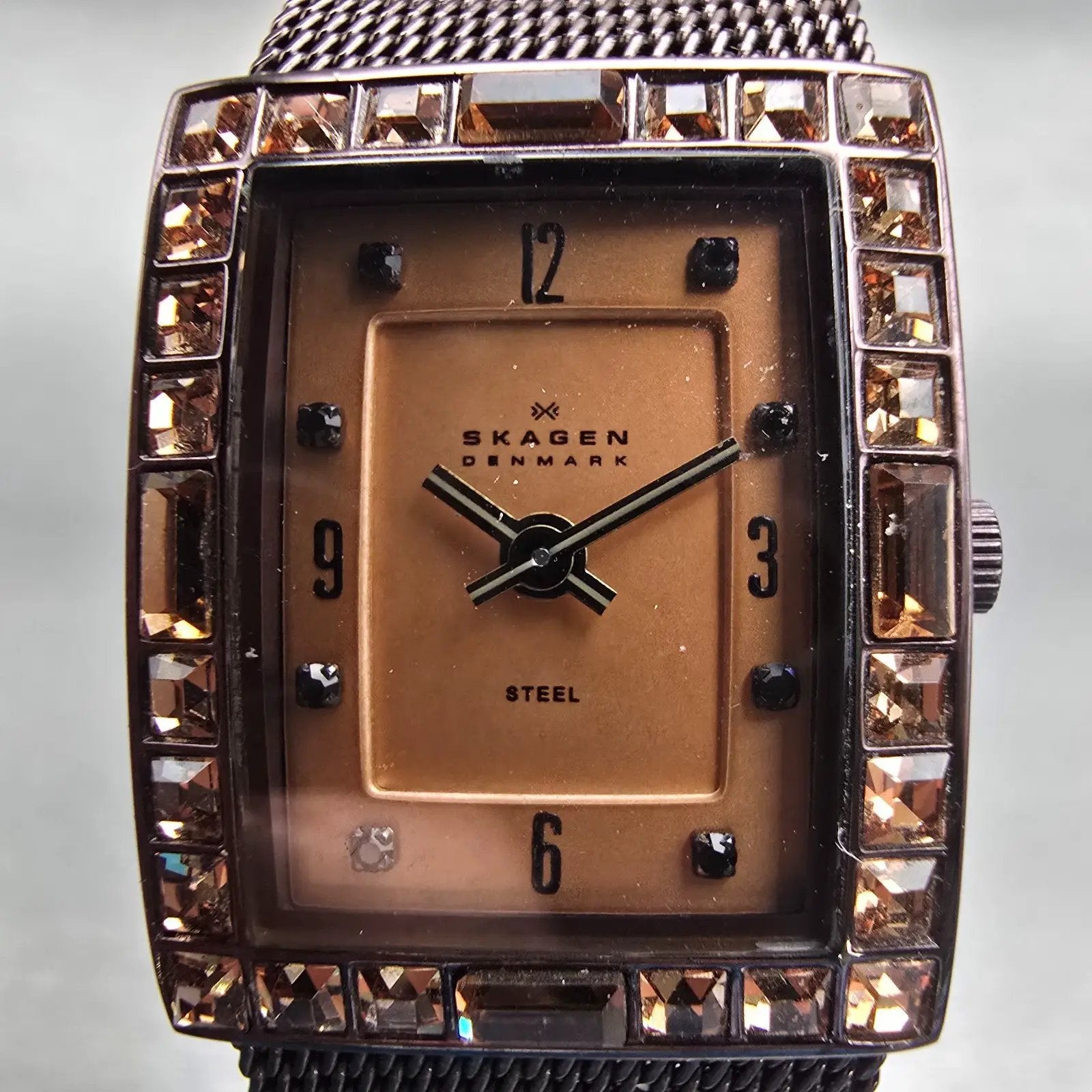 Skagen Denmark Watch Women 20mm Brown Dial Brown Tone Crystals 527XSMMT New Batt1
