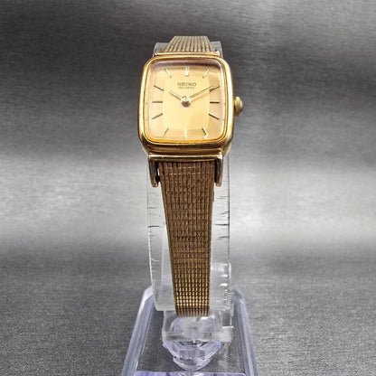 Seiko Watch Women 17mm Gold Dial Gold Tone Rectangle 5420-5319 New Battery5