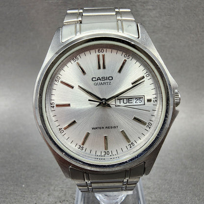 Casio Watch Men 37mm Silver Dial Silver Tone Daydate MTP1239DJ New Battery0