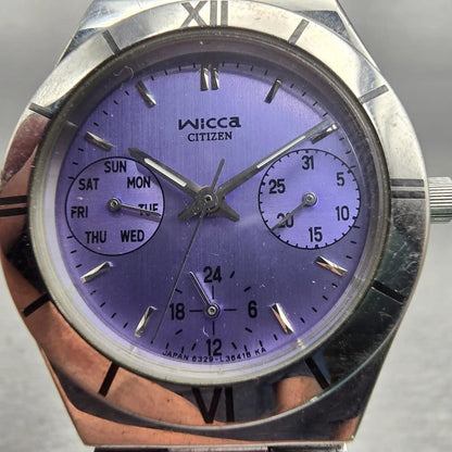 Citizen Wicca Watch Women 30mm Purple Dial Silver Daydate 6329-L19508 New Batt1