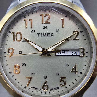 Timex Watch Men 36mm Silver Dial Two Tone Daydate Round T2M935 new Battery1