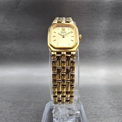 Seiko Watch Women 16mm Champagne Dial Gold Tone Rectangle 4N00-5249 New Battery5