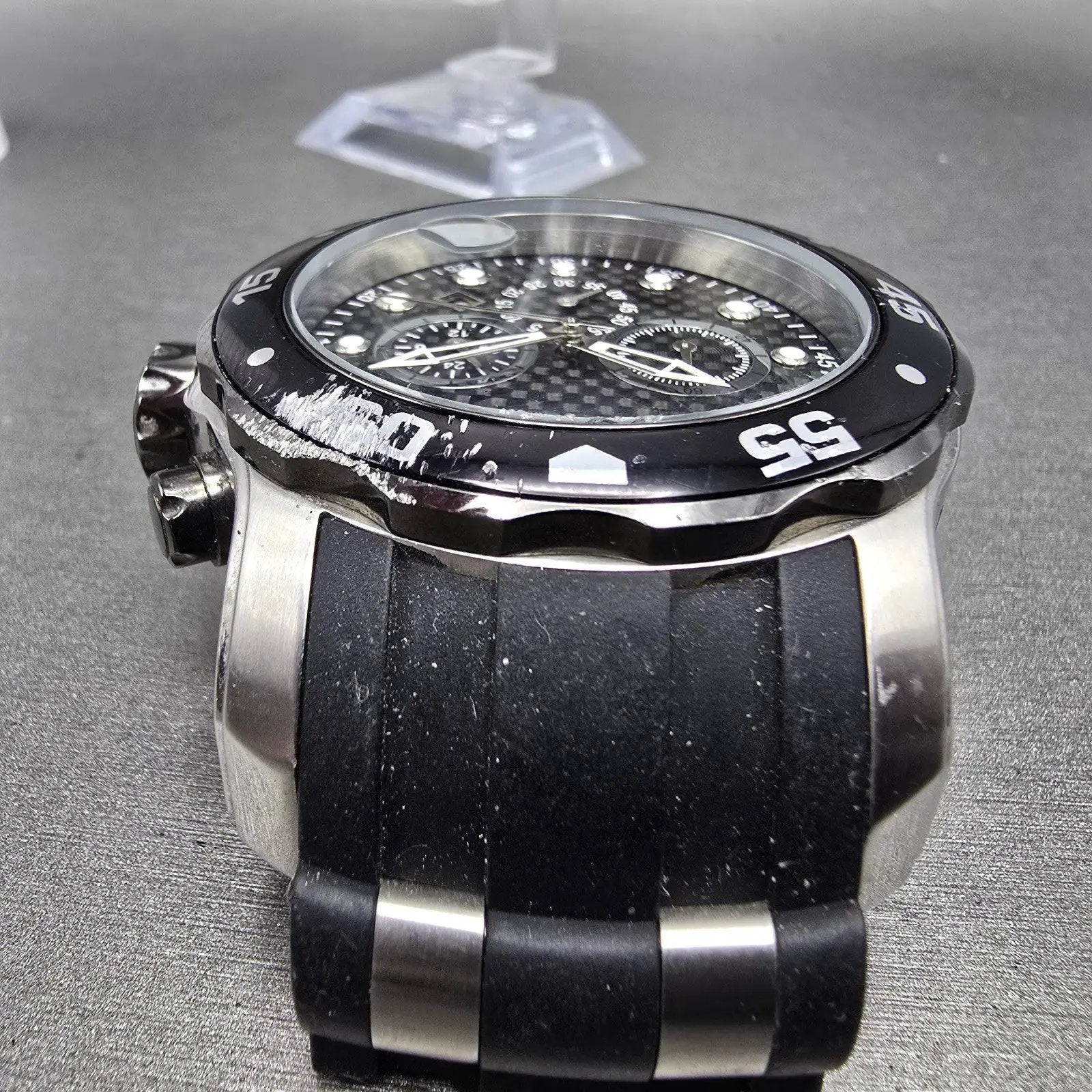Invicta Pro Diver Chronograph Watch Men 48mm Black Dial Silver Tone Date New Bat5