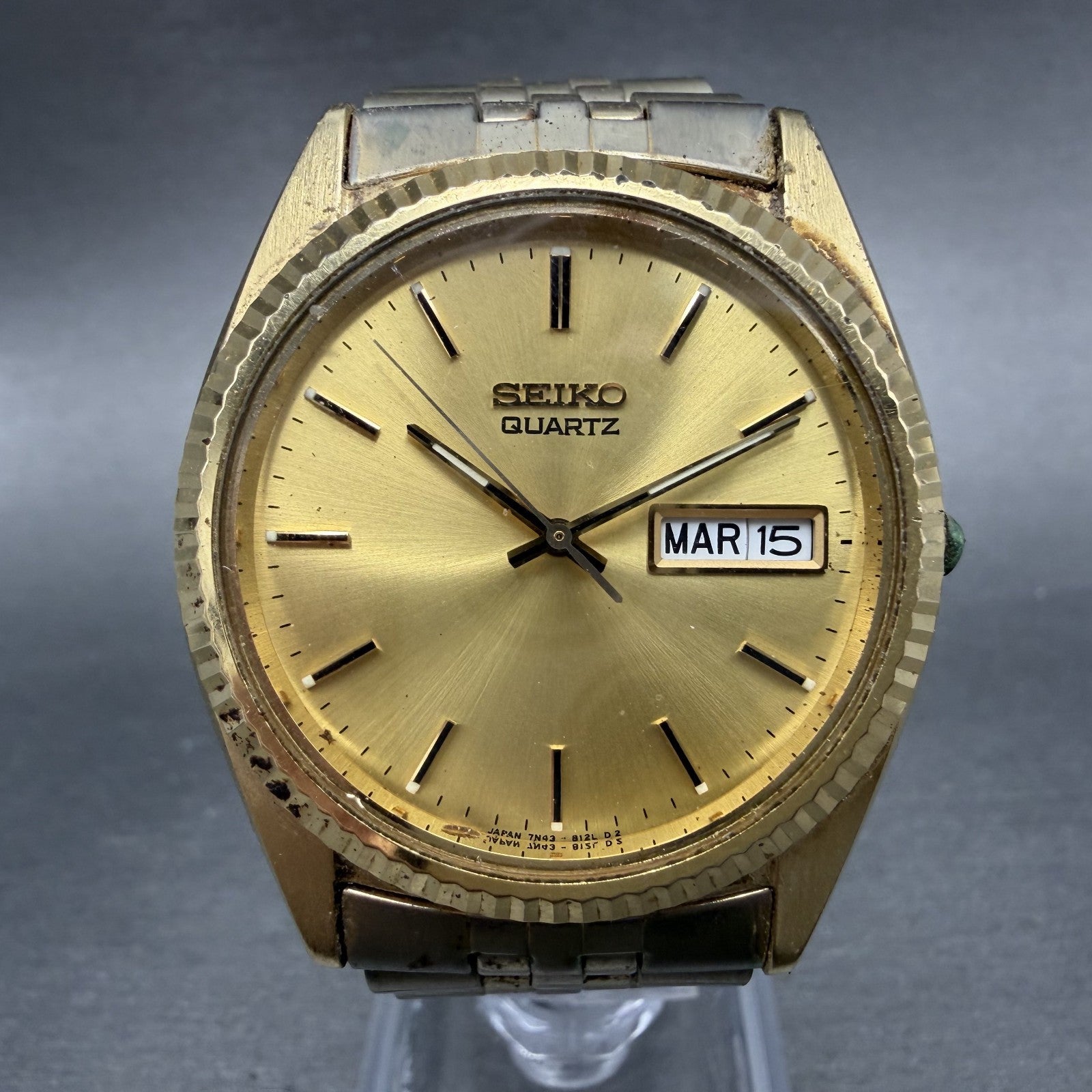 Seiko President Watch Men 36mm Gold Dial Gold Tone Daydate 7n43-8119 New Batt AP0