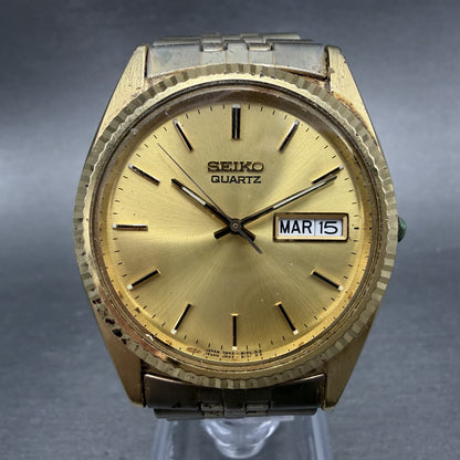 Seiko President Watch Men 36mm Gold Dial Gold Tone Daydate 7n43-8119 New Batt AP0